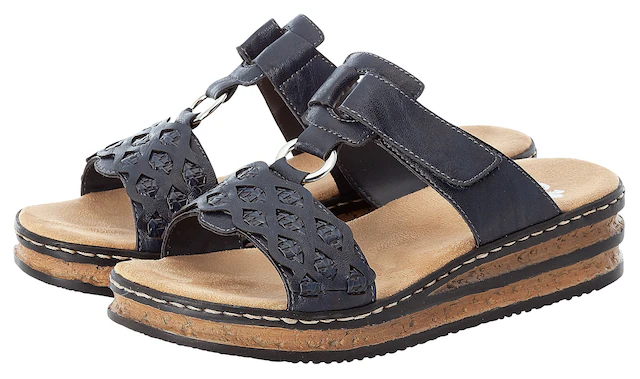 Rieker Pantolette Keilabsatz, Sommerschuh, Schlappen mit Riemchen in Flechtoptik