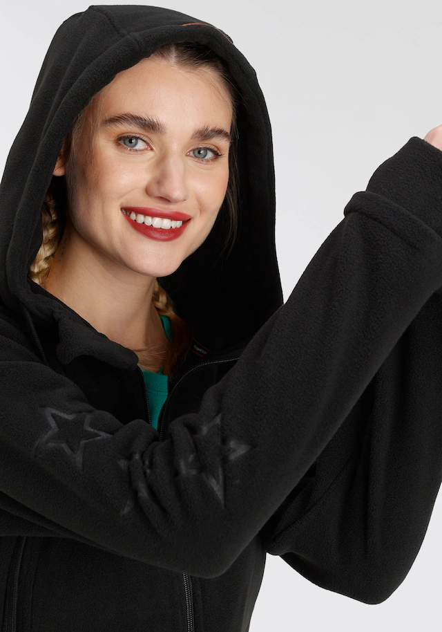 KangaROOS Fleecejacke mit Kapuze figurbetonter Schnitt, mit Kapuze, mit 2-Wege-Reißverschluss