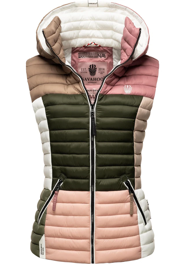 Navahoo Steppweste »Shadaa Multikulti« Ärmellose Damen Weste im Colourblocking-Stil und Kapuze