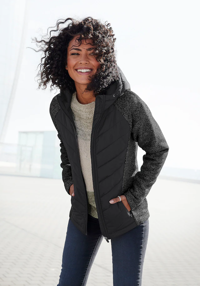 Vivance Steppjacke mit Kapuze mit Strickfleece-Ärmeln