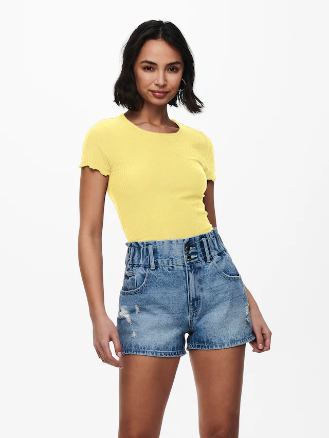 ONLY Rundhalsshirt »ONLEMMA S/S SHORT TOP NOOS JRS« Rundhals, modisch, regular fit, gewellter Abschluss, unifarben