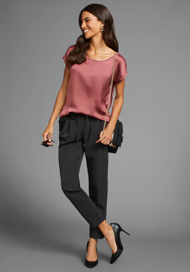 Laura Scott Shirtbluse »mit Satin-Vorderteil und hochflexiblen Jersey-Rücken« lockere Passfrom, zeitlos & gut zu kombinieren