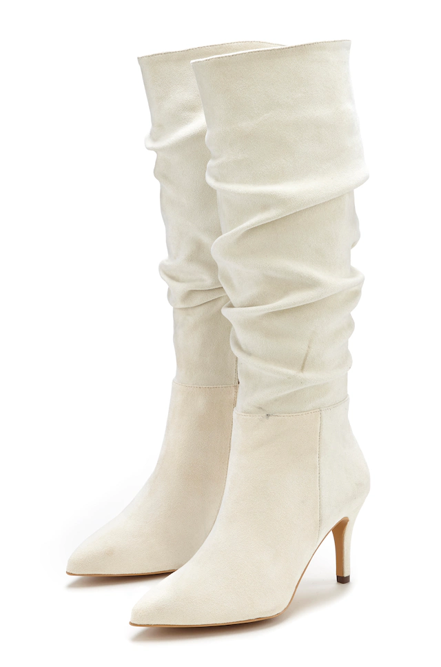 LASCANA Reißverschlussstiefel »Langschaft, High-Heel Stiefelette, Slouchy Boots, Stiefel,« mit elegant modischer Raffung