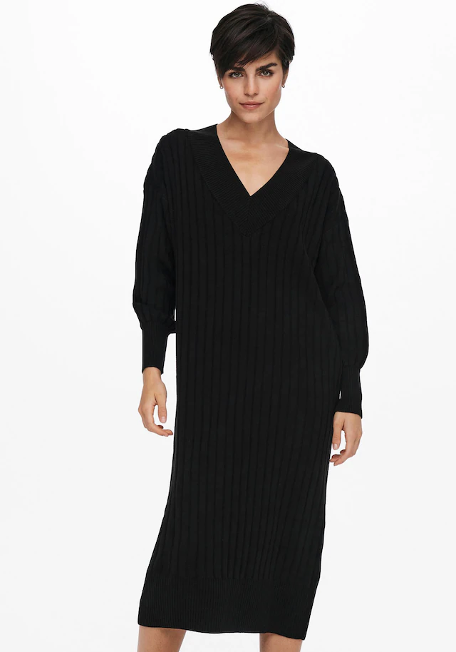 ONLY Strickkleid »ONLNEW TESSA L/S MIDI V DRESS« mit tiefem V-Ausschnitt mit breiter Blende
