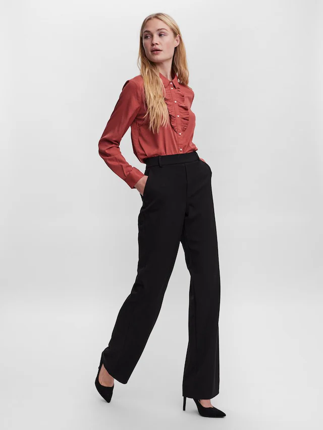 Vero Moda Anzughose »VMMAYA MR STRAIGHT SOLID PANT« Materialmix, mit Stretch, mide rise, straight fit
