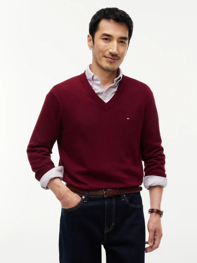 Tommy Hilfiger V-Ausschnitt-Pullover »PIMA ORG CTN CASHMERE V NECK«