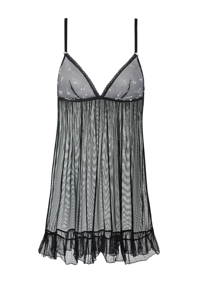 Vivance Negligé »Thea« aus transparentem Soft-Mesh mit Blumen aus Stickereispitze, Reizwäsche