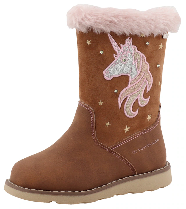 TOM TAILOR Winterstiefel »Blinkschuh« Langschafttstiefel, Kinderstiefel mit blinkendem Einhornmotiv