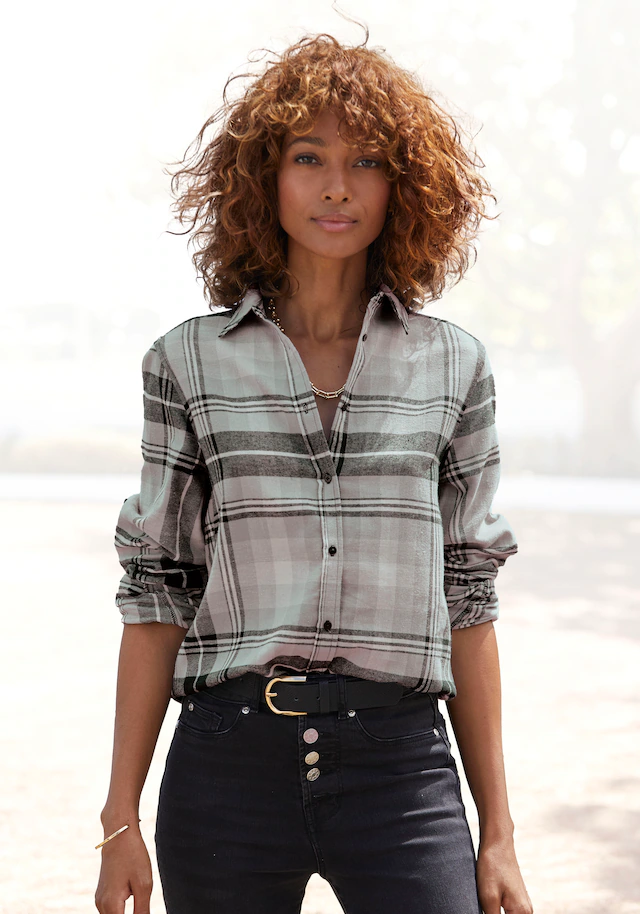 Buffalo Hemdbluse »aus weichem Flanell mit Karomuster« lässiges Karohemd, Karobluse aus Baumwolle, Westernbluse, Flanellhemd
