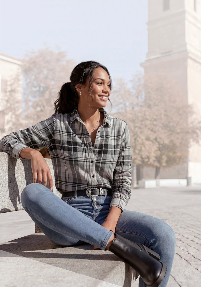 Buffalo Hemdbluse »aus weichem Flanell mit Karomuster« lässiges Karohemd, Karobluse aus Baumwolle, Westernbluse, Flanellhemd