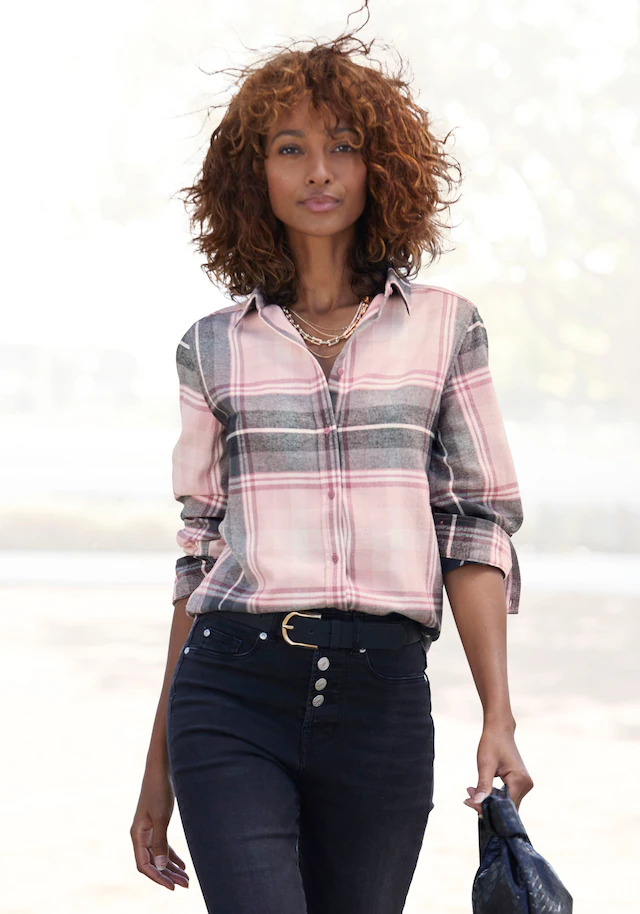 Buffalo Hemdbluse »aus weichem Flanell mit Karomuster« lässiges Karohemd, Karobluse aus Baumwolle, Westernbluse, Flanellhemd