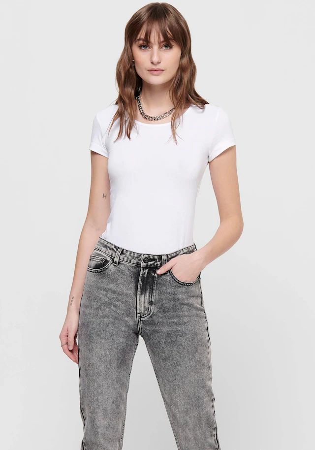 ONLY Rundhalsshirt »ONLLIVE – Rundhalsshirt mit figurbetonter Silhouette« sehr figurbetont, modisch, Baumwollmischung, Jersey, tiefer Rundhals