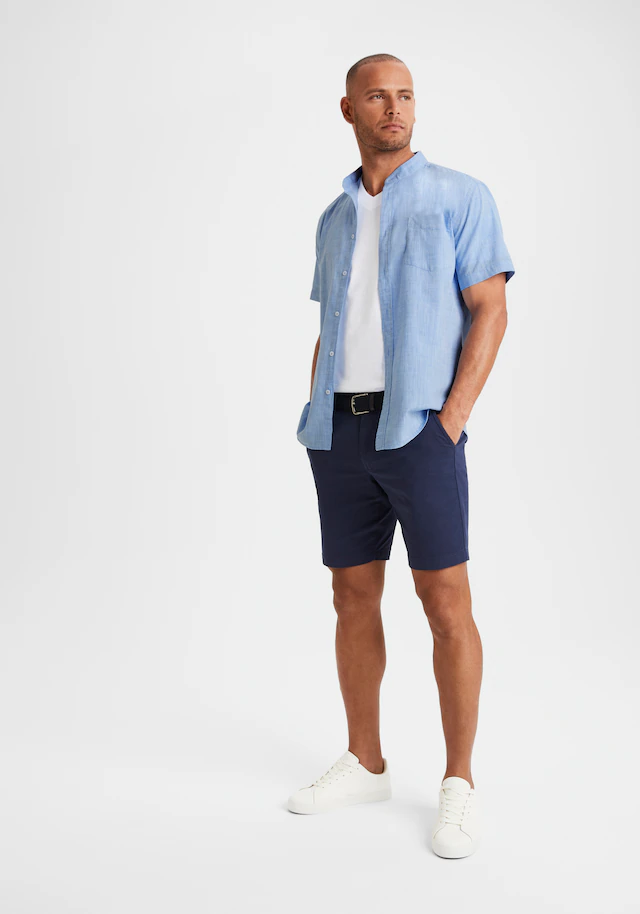 H.I.S Kurzarmhemd », sommerliches Strukturhemd« Regular Fit, Stehkragenhemd mit Brusttasche, reine Baumwolle