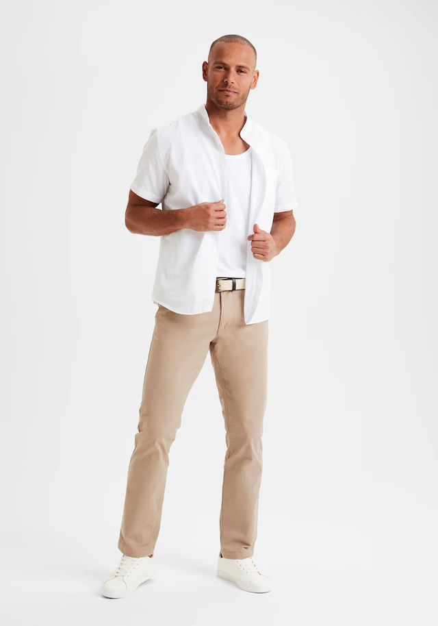 H.I.S Kurzarmhemd », sommerliches Strukturhemd« Regular Fit, Stehkragenhemd mit Brusttasche, reine Baumwolle