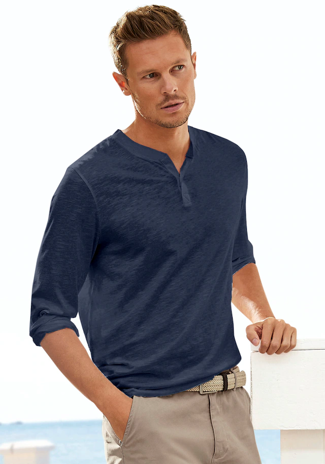 H.I.S Langarmshirt »- Henleyshirt langarm« Langarm, Shirt mit Knopfleiste aus strukturierter Baumwoll-Qualität