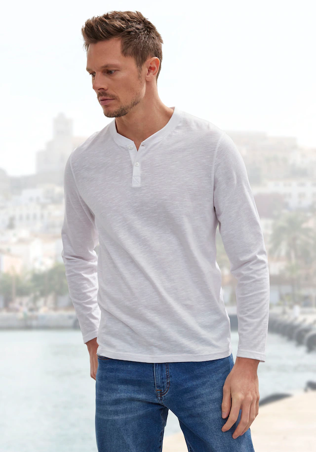 H.I.S Langarmshirt »- Henleyshirt langarm« Langarm, Shirt mit Knopfleiste aus strukturierter Baumwoll-Qualität