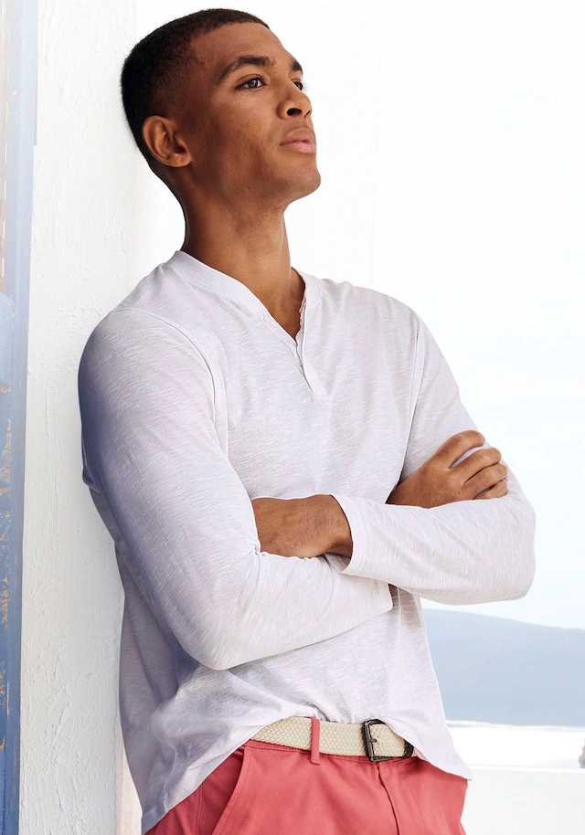 H.I.S Langarmshirt »- Henleyshirt langarm« Langarm, Shirt mit Knopfleiste aus strukturierter Baumwoll-Qualität