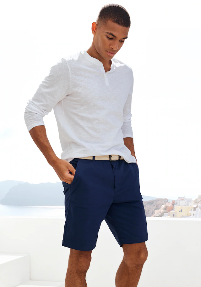 H.I.S Langarmshirt »- Henleyshirt langarm« Langarm, Shirt mit Knopfleiste aus strukturierter Baumwoll-Qualität