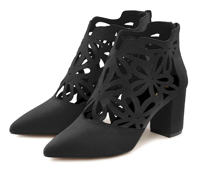 LASCANA High-Heel-Stiefelette »Ankle Boot, Stiefelette, Stiefel,« mit eleganter Spitze und Blockabsatz