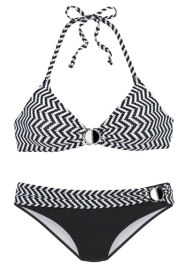 JETTE Triangel-Bikini mit modischem Druck und Accessoires