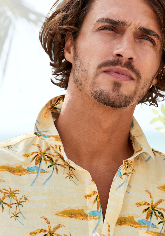 Beachtime Hawaiihemd »- sommerliches Hemd mit tollem Palmen Druck« , Kurzarm, Freizeithemd mit Palmenprint, reine Baumwolle