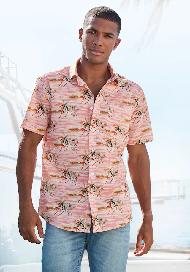 Beachtime Hawaiihemd »- sommerliches Hemd mit tollem Palmen Druck« , Kurzarm, Freizeithemd mit Palmenprint, reine Baumwolle