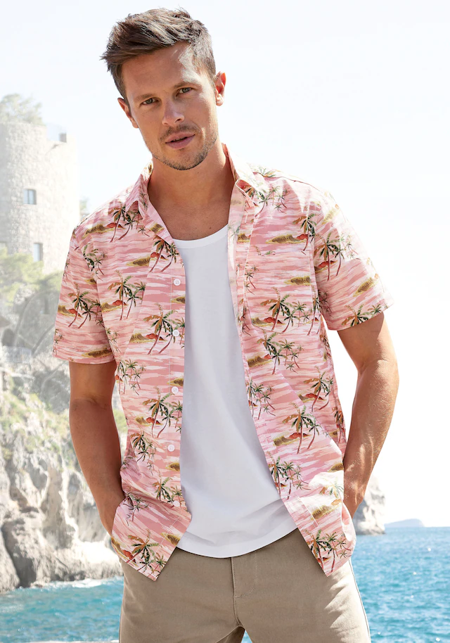 Beachtime Hawaiihemd »- sommerliches Hemd mit tollem Palmen Druck« , Kurzarm, Freizeithemd mit Palmenprint, reine Baumwolle