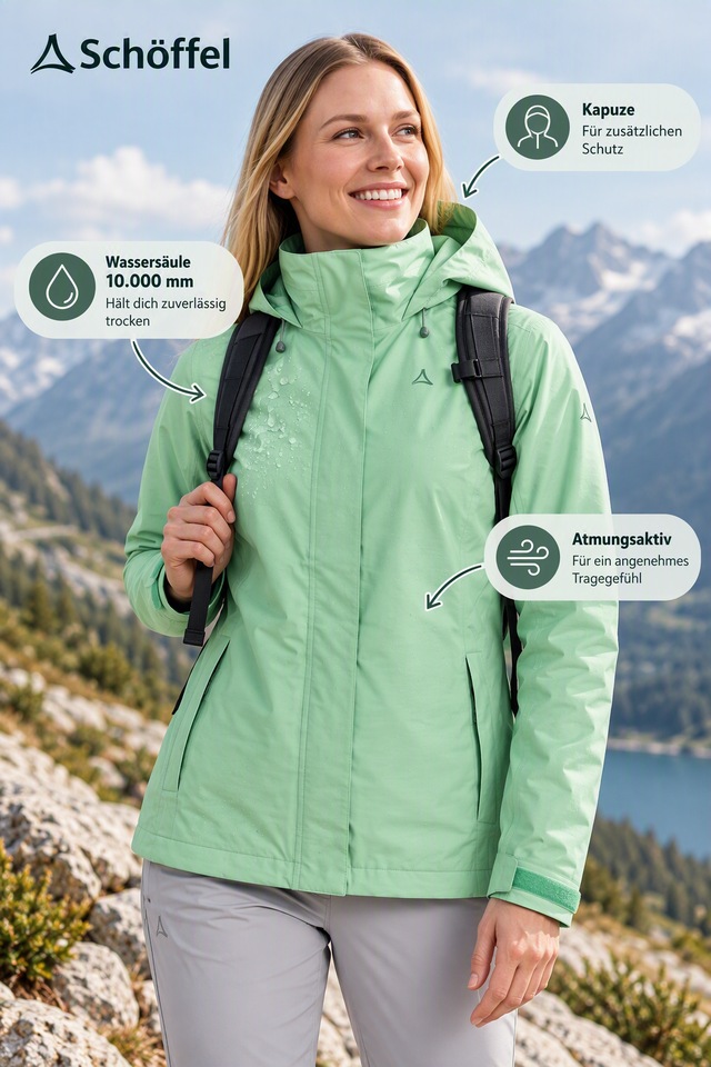Schöffel Regenjacke »Jacket Gmund L« mit Kapuze sportlicher Stil, wasserdicht, winddicht, atmungsaktiv, Übergangsjacke