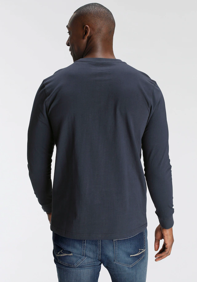 DELMAO Langarmshirt schmale Passform, bedruckt, Rundhalsausschnitt, aus Baumwolle