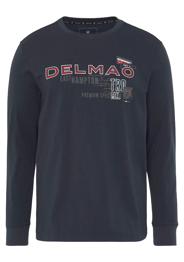 DELMAO Langarmshirt schmale Passform, bedruckt, Rundhalsausschnitt, aus Baumwolle