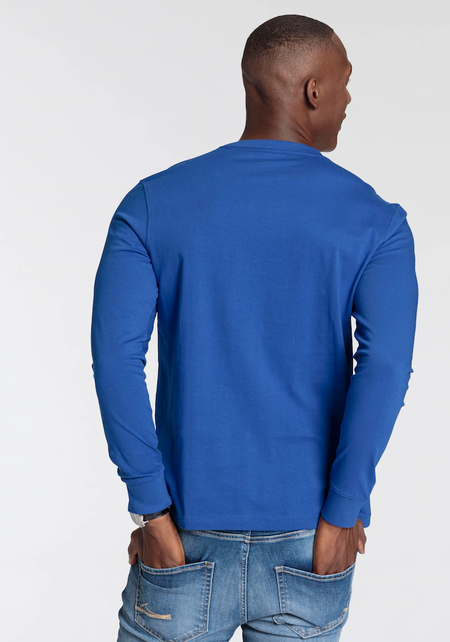 DELMAO Langarmshirt schmale Passform, bedruckt, Rundhalsausschnitt, aus Baumwolle