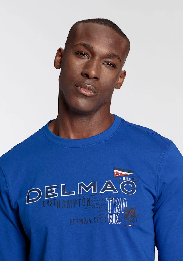 DELMAO Langarmshirt schmale Passform, bedruckt, Rundhalsausschnitt, aus Baumwolle