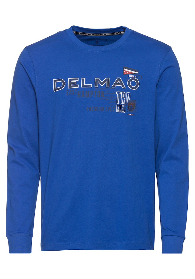 DELMAO Langarmshirt schmale Passform, bedruckt, Rundhalsausschnitt, aus Baumwolle