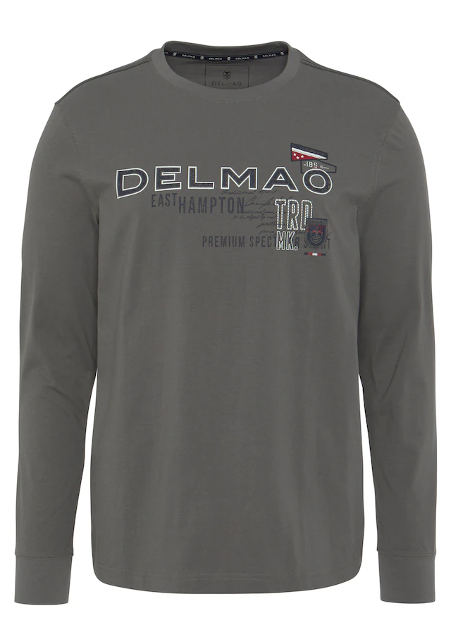 DELMAO Langarmshirt schmale Passform, bedruckt, Rundhalsausschnitt, aus Baumwolle