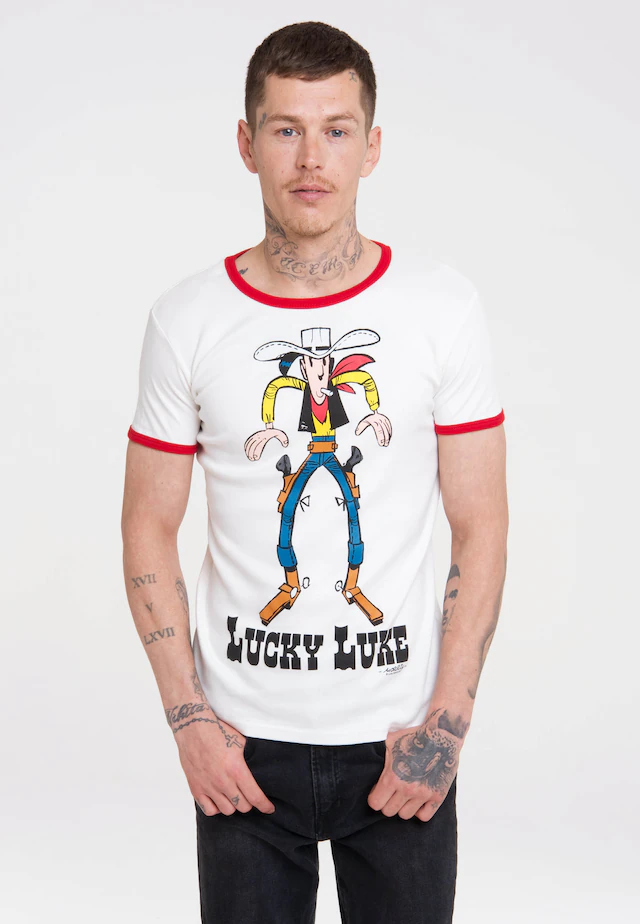 LOGOSHIRT T-Shirt »Lucky Luke« mit farblich abgesetzten Bündchen