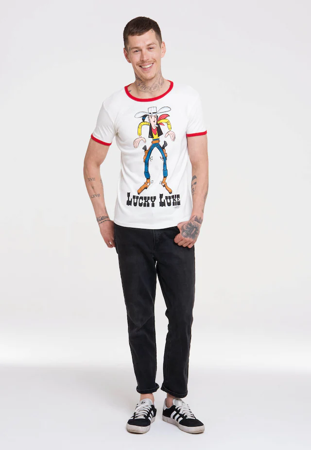 LOGOSHIRT T-Shirt »Lucky Luke« mit farblich abgesetzten Bündchen