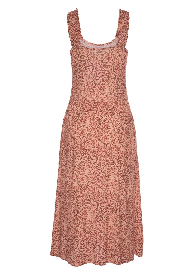 Beachtime by Lascana Jerseykleid »mit Taschen, kniebedeckendes Sommerkleid aus Viskose mit Blätterdruck« Seitennahttaschen Luftiges Strandkleid, Trägerkleid, Midikleid, figurumspielend Basic