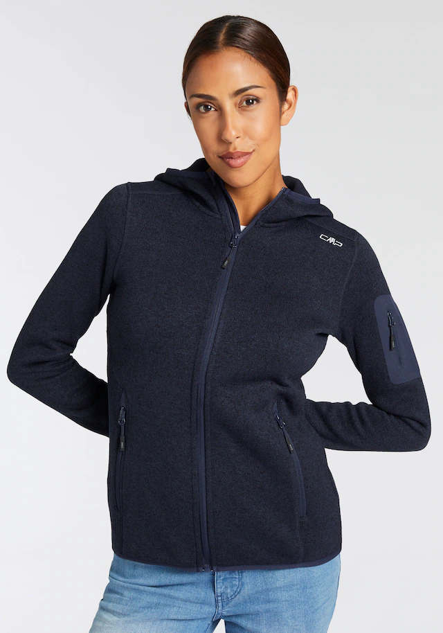 CMP Strickfleecejacke »KNITTED MELANGE HOODY WOMAN HOODY JACKET« mit Kapuze mit Reißverschlusstaschen, atmungsaktiv, schnell trocknend