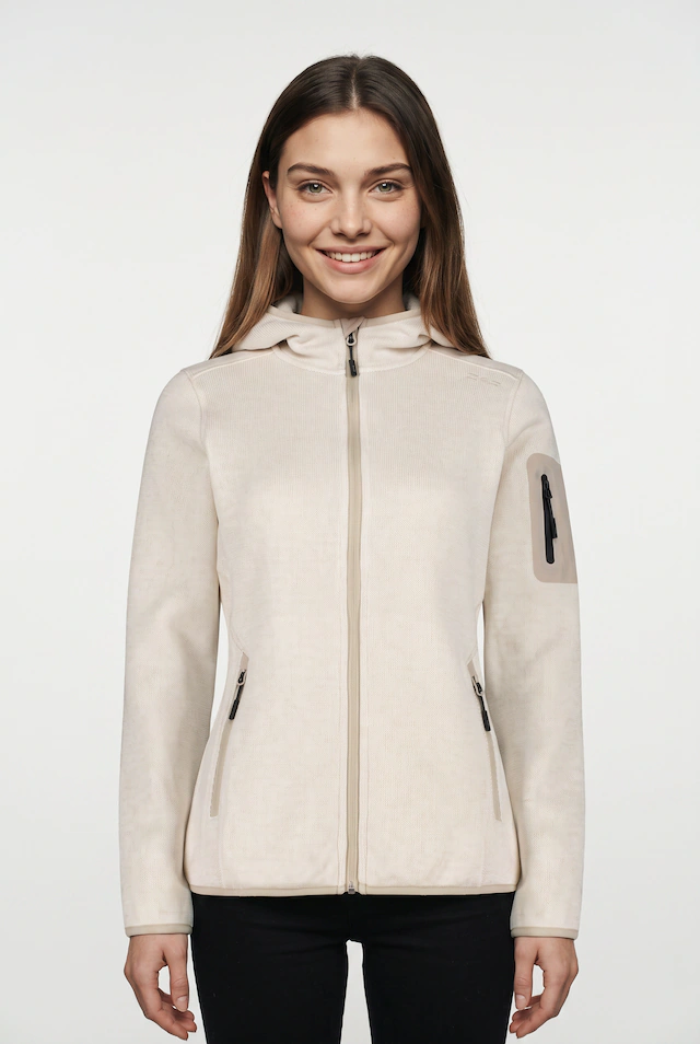 CMP Strickfleecejacke »KNITTED MELANGE HOODY WOMAN HOODY JACKET« mit Kapuze mit Reißverschlusstaschen, atmungsaktiv, schnell trocknend