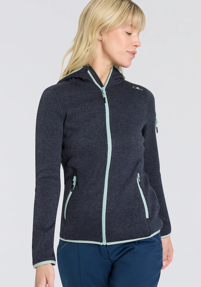 CMP Strickfleecejacke »KNITTED MELANGE HOODY WOMAN HOODY JACKET« mit Kapuze mit Reißverschlusstaschen, atmungsaktiv, schnell trocknend