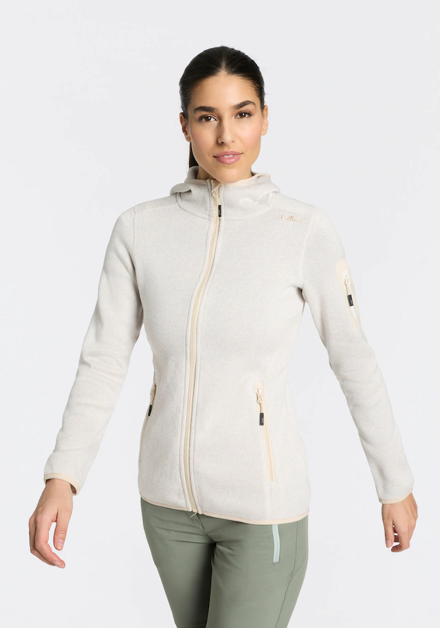 CMP Strickfleecejacke »KNITTED MELANGE HOODY WOMAN HOODY JACKET« mit Kapuze mit Reißverschlusstaschen, atmungsaktiv, schnell trocknend