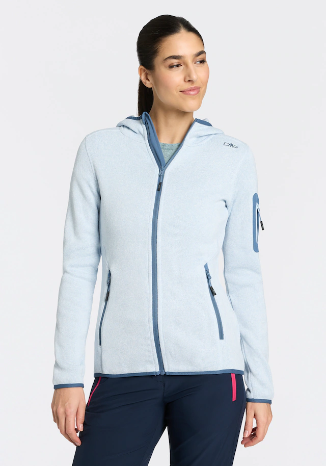 CMP Strickfleecejacke »KNITTED MELANGE HOODY WOMAN HOODY JACKET« mit Kapuze mit Reißverschlusstaschen, atmungsaktiv, schnell trocknend