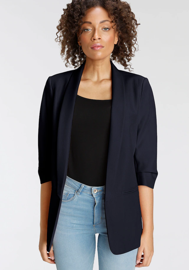 ONLY Kurzblazer »ONLELLA – Femininer Blazer mit 3/4-Ärmeln und Raffung« regular fit, casual, Web, Kunstfaser, V-Ausschnitt