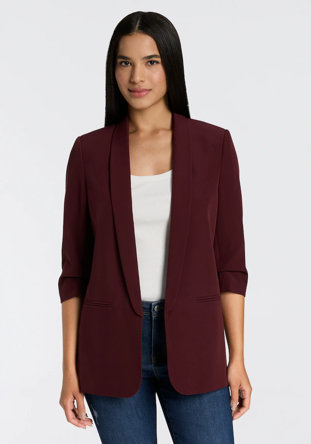 ONLY Kurzblazer »ONLELLA – Femininer Blazer mit 3/4-Ärmeln und Raffung« regular fit, casual, Web, Kunstfaser, V-Ausschnitt