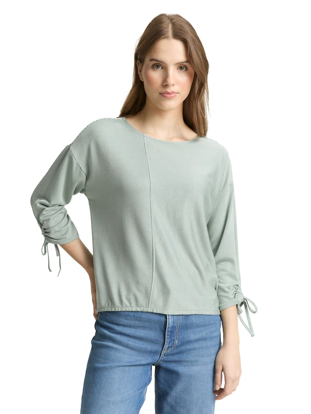 TOM TAILOR Denim 3/4-Arm-Shirt in feiner Rippoptik