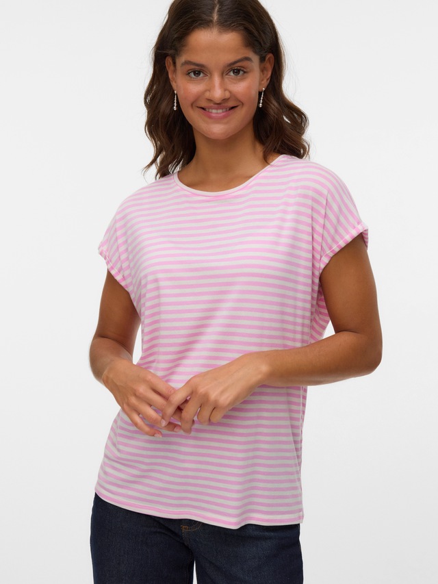 Vero Moda Rundhalsshirt »VMAVA PLAIN SS TOP STRIPE GA JRS NOOS« Materialmix, regular fit