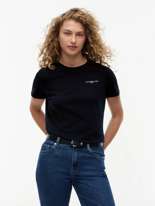 Tommy Hilfiger Rundhalsshirt »1985 REG MINI CORP LOGO C-NK SHORT SLEEVE« mit Tommy Hilfiger Logoschriftzug und Bestickung