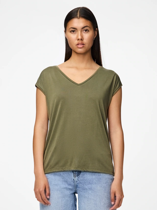 pieces Kurzarmshirt »PCKAMALA TEE NOOS BC« Materialmix, regular fit