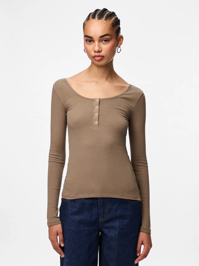 pieces Langarmshirt »PCKITTE LS TOP NOOS BC« Baumwollmischung, slim fit