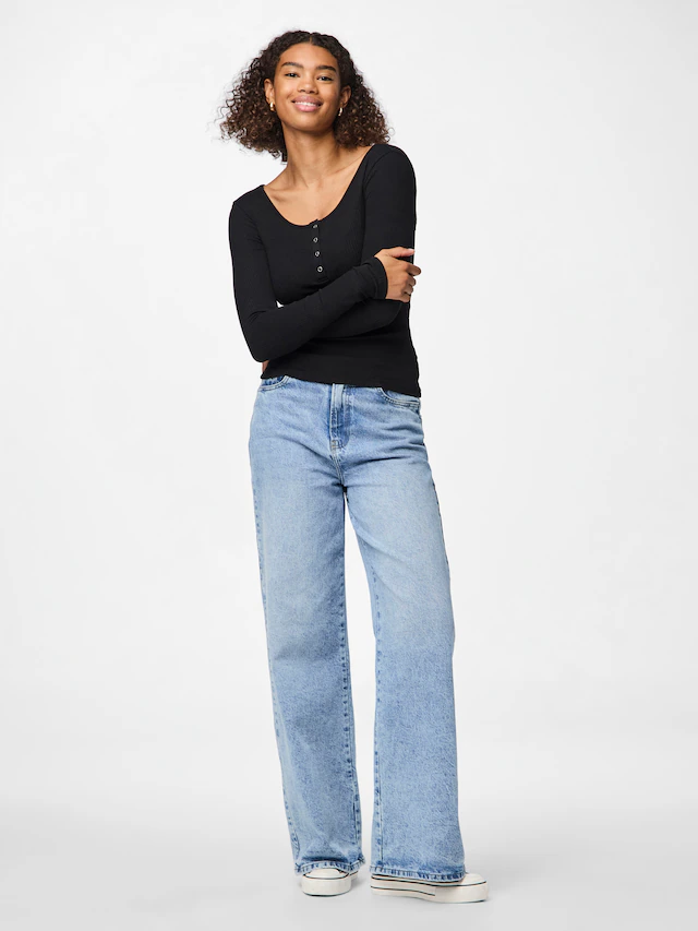 pieces Langarmshirt »PCKITTE LS TOP NOOS BC« Baumwollmischung, slim fit